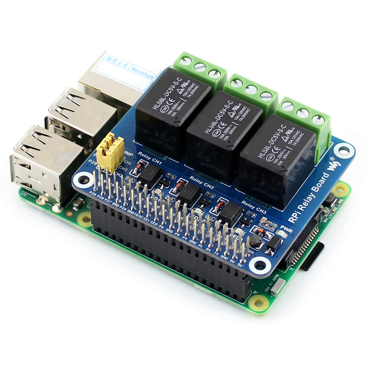 Relay Module 5V - Waveshare 5V 3-kanaals relaismodule uitbreidingskaart Breakout