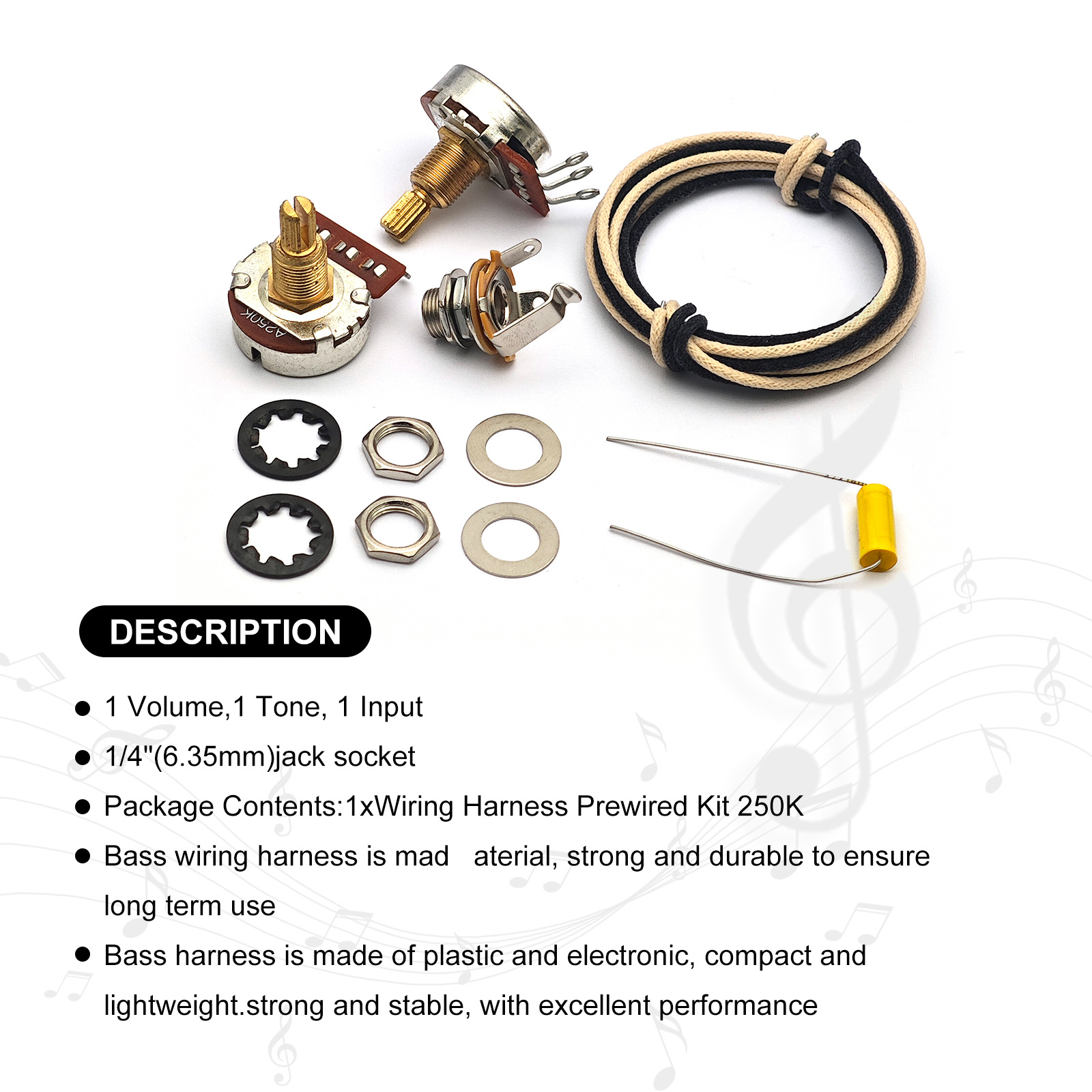Diy Guitar Electronics Kit - Basgitaar bekabelingsset 1 volume 1 toon
