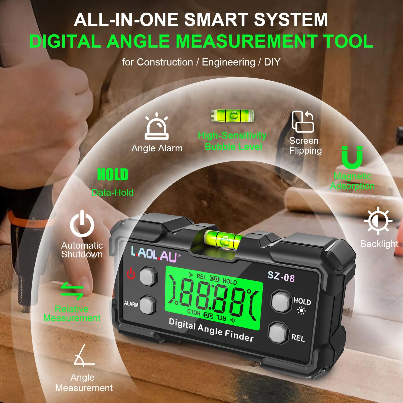 Digitale hoekmeter met waterpa - Useful Diy Electronics recensie en prijs